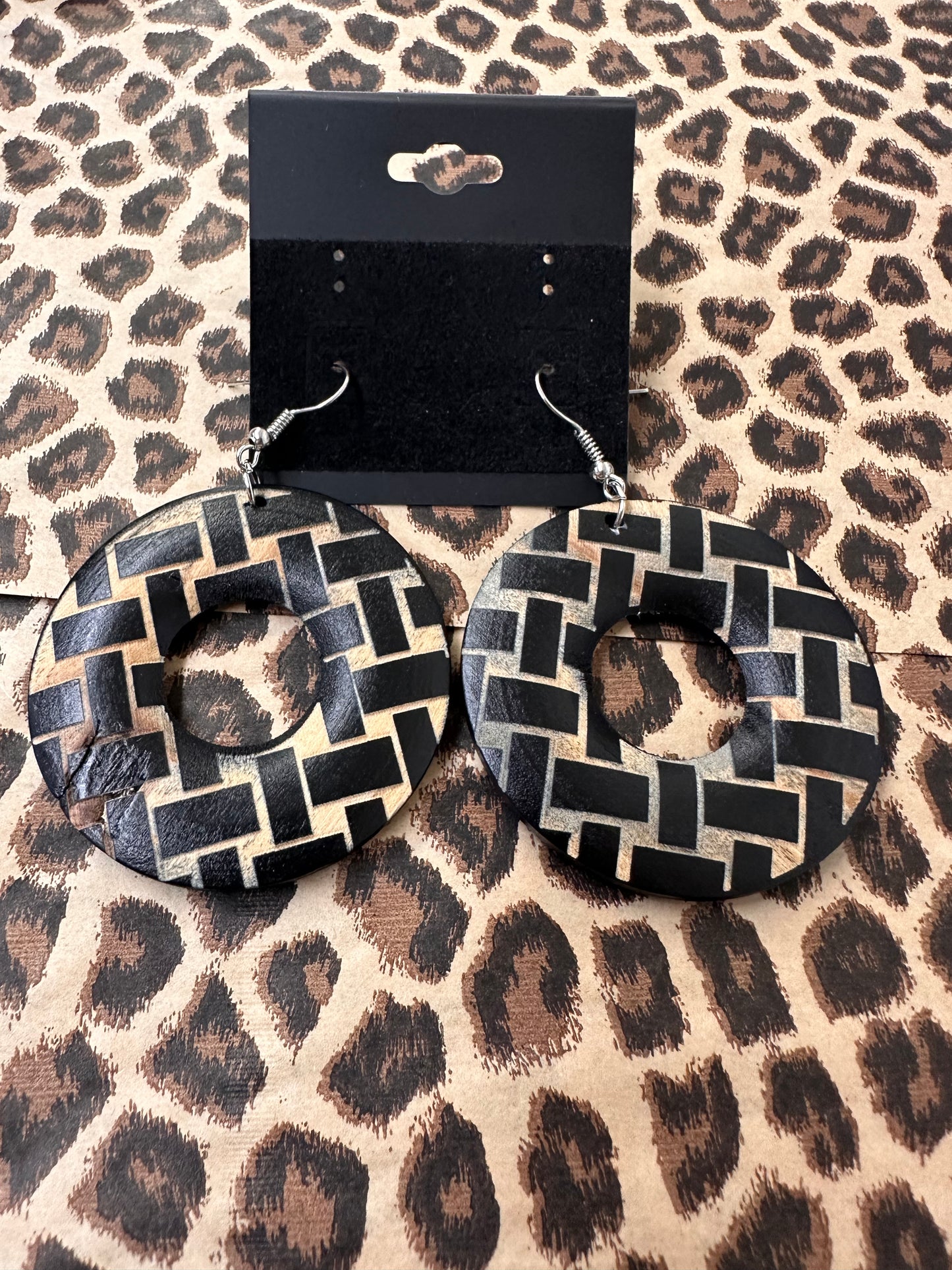 Checkered Wooden Earrings