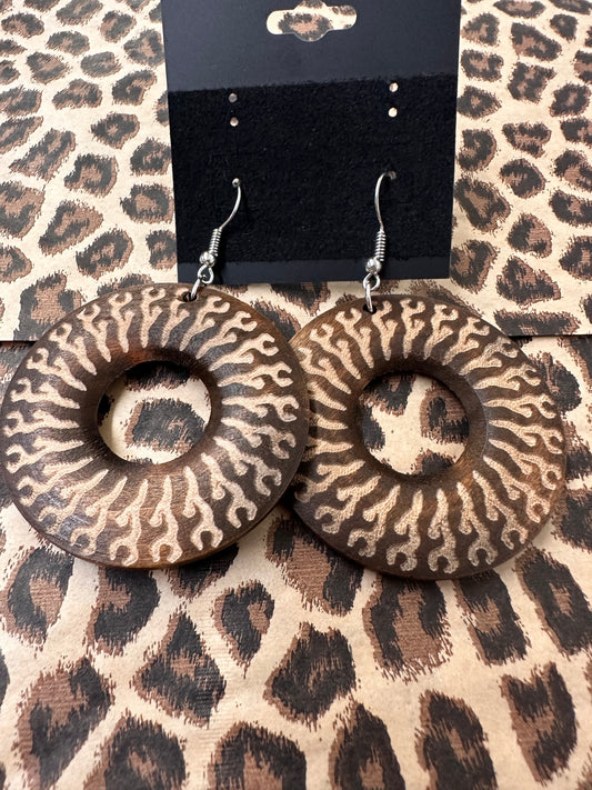 Wooden Flame Circle Earrings